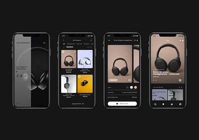 Headphones Mobile E-Commerce App Design 🎧 adobe branding design design layout figma graphic design headphones illustration logo mobile app sony ui vector