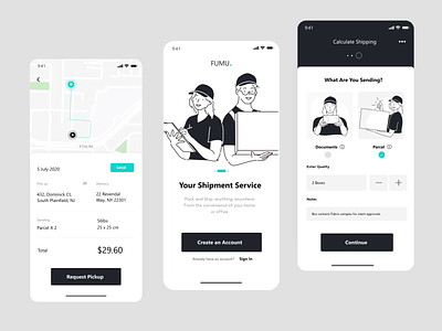 Fumu - The Shipping Service animation app app design branding delivery design graphic design illustration mobile shipping ui