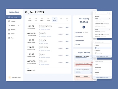 Tracking Bird - Time Tracking and Project Management Tool App product design ui ux web app