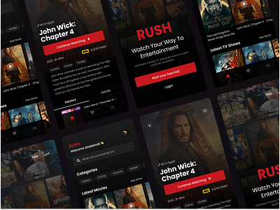 Movies & TV shows App app app design dark design dark mode entertainment movie movies rush streaming tv tv shows ui ui design ui designer user interface