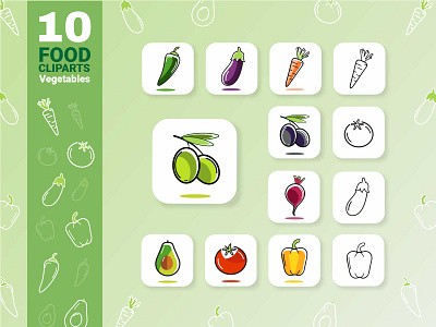 A set of food (vegetable) icons for a web application ai arts branding design graphic design icons illustration logo ui vector