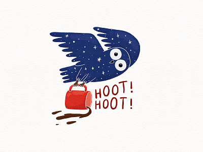 Hoot! Hoot! caffeine coffee cup hoot hooter illustration illustrator merch mug night owl print design spark spill stars