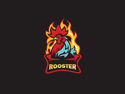 Rooster on Fire logo blue branding chef colorful cooking delicious design fire food graphic design illustration mascot logo orange professional red restaurant rooster vector