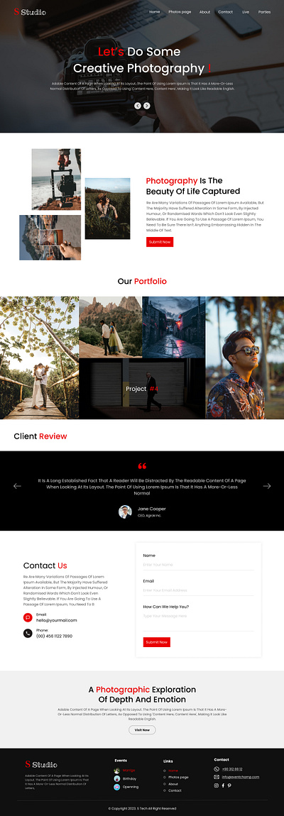 Photography - landing page graphic design ui