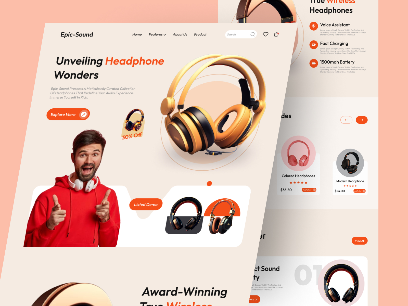 E commerce headphone website design by Omor for Tophats on Dribbble