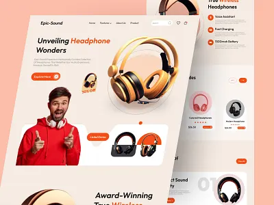 E-commerce headphone website design bluetooth design e commerce website earphone handset headphone website home page landing page music online store product sounds ui ux web design