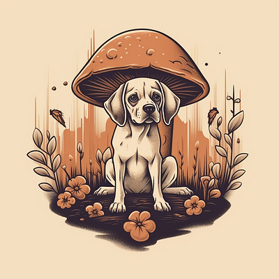 Dog and Mushroom animal brand branding company design elegant illustration logo vector