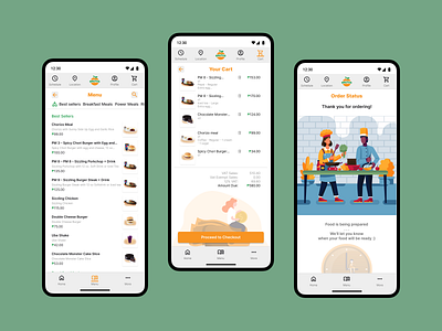 Food App Design - Menu, Cart, Order Status cart food app menu order status