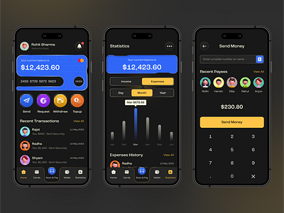 Finance App Design branding design finance app dark theme finance app design finance app design concept finance app ui fintech design fintech design concept grap ui graphic design illustration logo mobileapp send money tecorb tranfar money ui ui userinterface vector