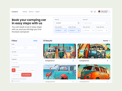 Campervan Rental Dashboard app booking booking app booking service clean dashboard design popular travel travel website trend trending ui ui designer ux web app webapp