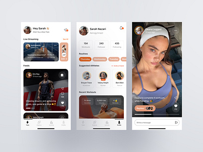 Fitness Mobile App app application clean design healthcare inspiring mobile modern personal trainer profile social media sport streaming training ui user experience user interface ux wellness