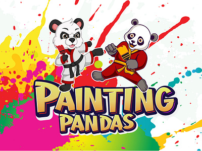 Painting Pandas ( cartoon characters) 3d branding cartoon characters cartoon logo creative figting pandas graphic designing kungfu cartoons logo painting logo panda logo