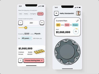 Investment Mobile App animation design finance gold interface invest investment light mobile mobile app modern motion graphics ui ux