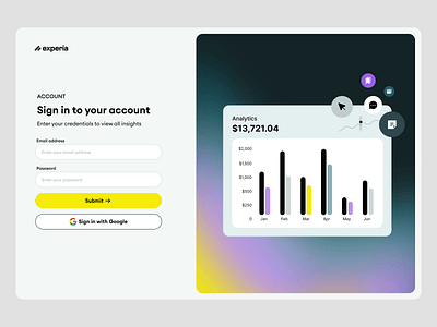 Experia SaaS Sign in page design account creation app application design flow illustration onboarding register registration saas sign in sign up tool ui web webflow webpage