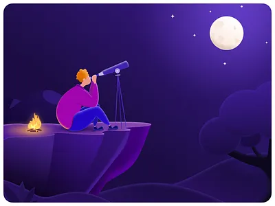 Moon watching illustration 3d 3d illustration art colorful dark mode design drawing figma figma art graphics illustration landscape moon moon watching night sketch telescope vector vector art vector illustration