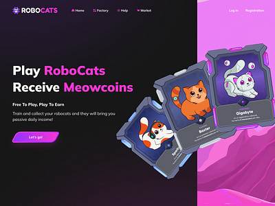 Robocats: A Play-to-Earn Platform app blindbox card cat character coins earn game graphic design illustration logo nft platform play robot ui