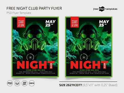 Free Night Club Party Flyer Template + Instagram Post (PSD) club event events flyer flyers free freebie instagram night party photoshop print printed psd template templates