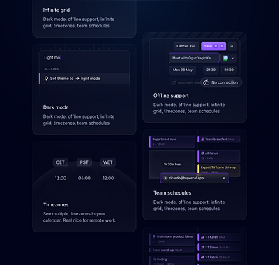 🐙 Sparkles from the deep sea are here ✨ animation bento bento cards calendar calendar app dark dark landing page dark mode light mode infinite grid landing landing page landing page design timezone ui