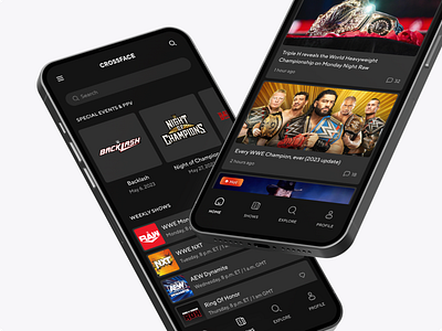 Crossface — Wrestling App aew app athlete mobile news shows sport ui wrestling wwe