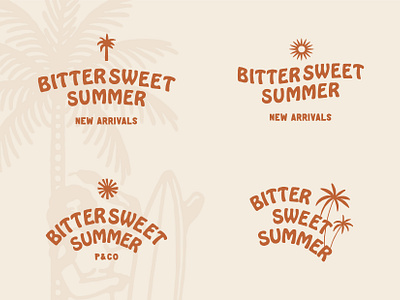 Bitter Sweet Summer Lockups 🌴 badge branding campaign design designer graphic design illustration lockup logo logo design palm pandco pco season summer sun text type typography vintage
