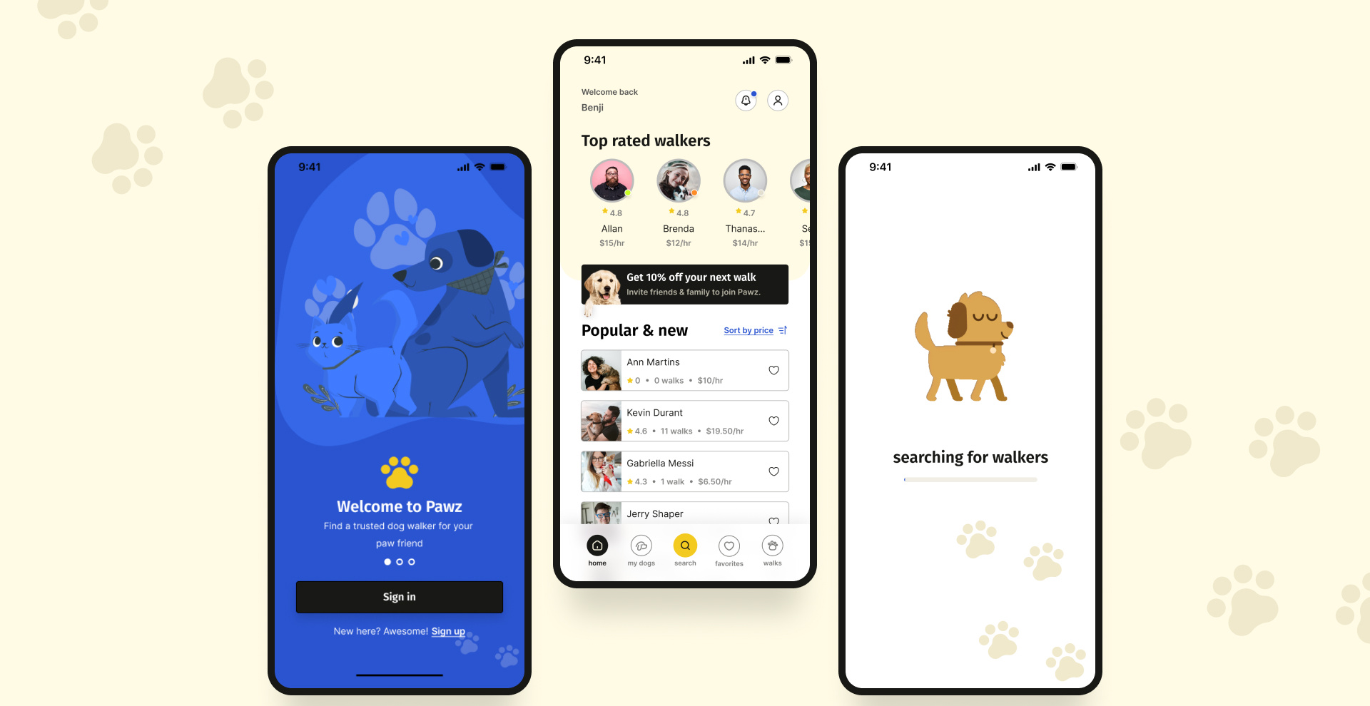 Example of Pawz Dog Walker App