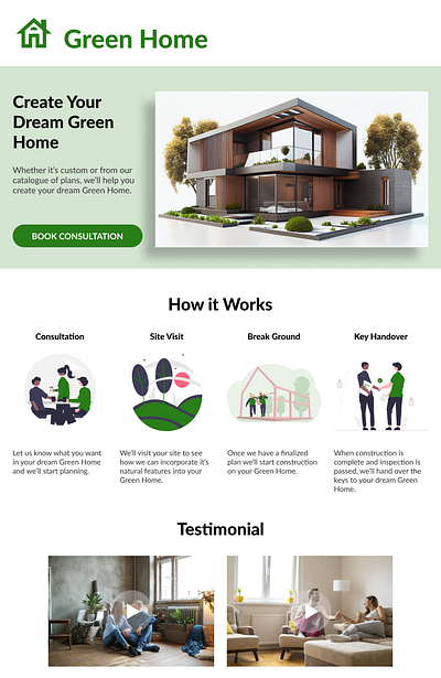 Green Home - Daily UI 003 - Create a Landing Page construction dailyui landing page ui