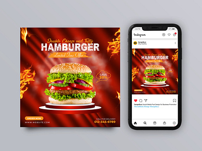 Social Media Banner | Instagram Carousel Design Template ads banner advertisement advertising banner branding burger creative design discount banner food flyer food menu graphic design hamburger instagram carousel offer post post design restaurant sale banner social media square flyer