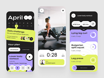 FitLife Fitness App Concept black background calendar daily challenge events fitlife fitness mobile photo post reality social media sport timer ui ux workout