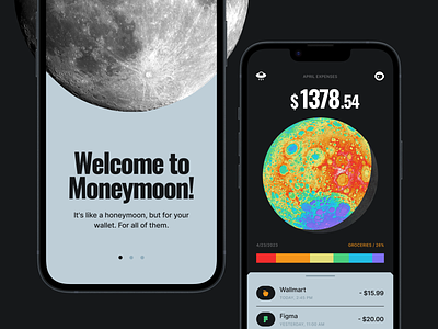 Moneymoon — a honeymoon for your spending app design design finance interface design ios ios app money savings space ui ui ux ux