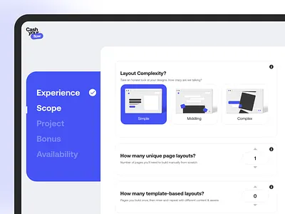 Questionary Form - Cash Your Flow calculator design form process steps ux design webflow website design