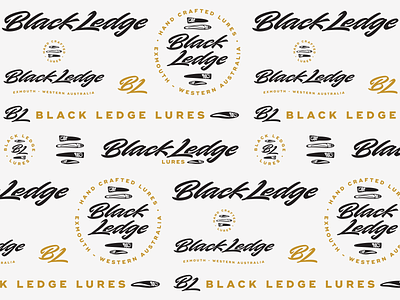 Black Ledge Logo Suite brand identity branding cursive design fishing illustration lettering logo logo design lures matt vergotis monogram verg