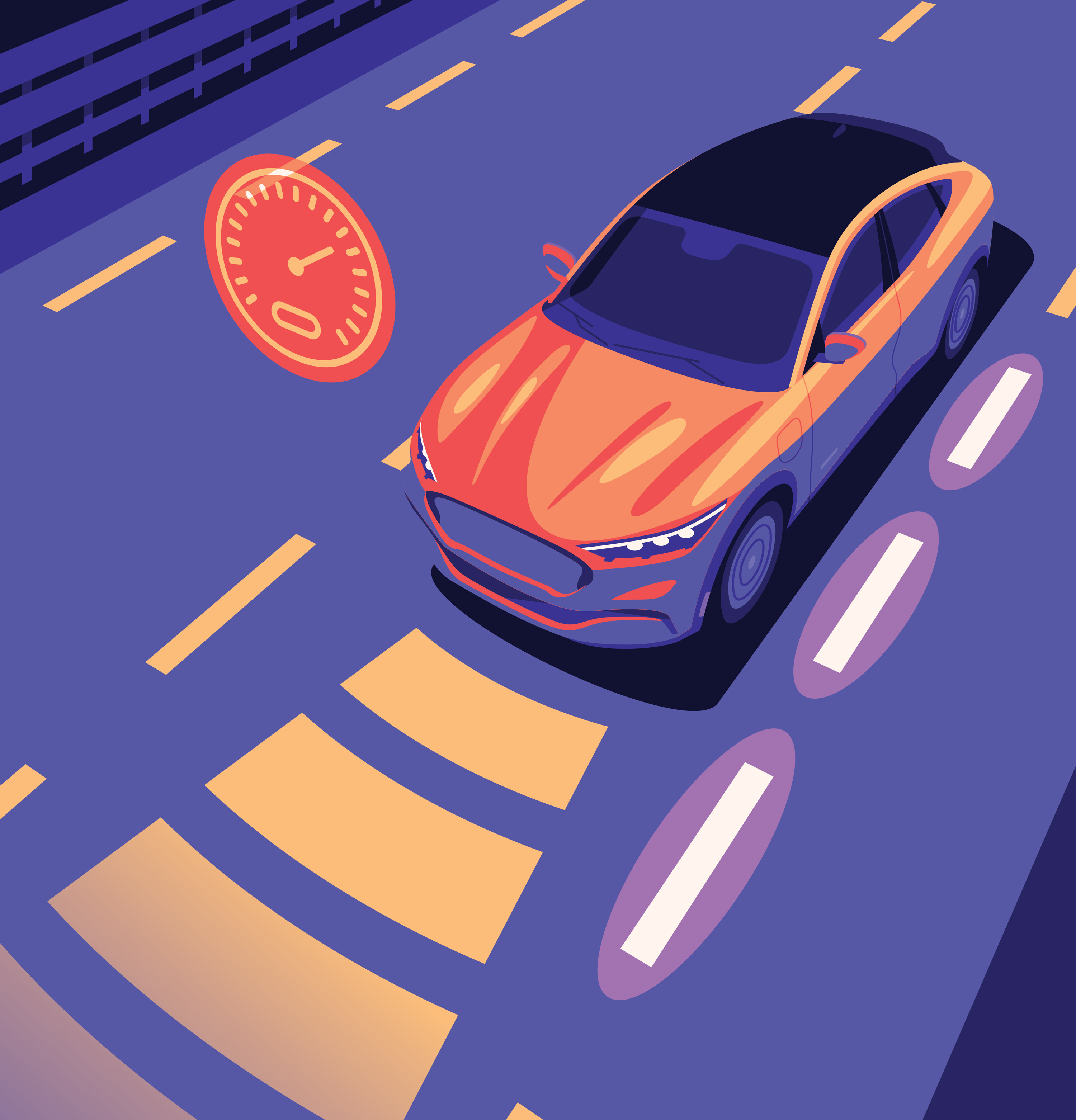 Consumer Reports editorial illustration electric car freeway motorway product illustration road safety roads scottish illustrator self driving speeding technology illustration vector illustration vehicle vehicle sensors