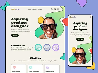 Personal Website Design 🧩 branding cartoon cv dribbble dribbble course flat illustration landing landing page logo mobile personal website portfolio product design resume typography ui ux web website