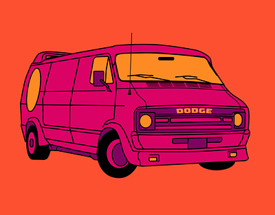 Dodge Van 1970s bright custom wagon pink and purple retro van