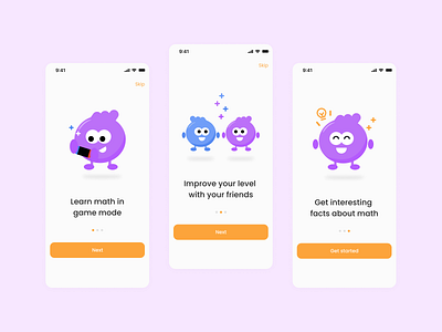 Onboarding: Math Educational Game design education app game illustration kids game learning app math game mobile app onboarding orange purple study ui