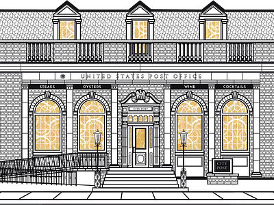 City Post building illustration branding building design illustration line art pattern restaurant texture vector