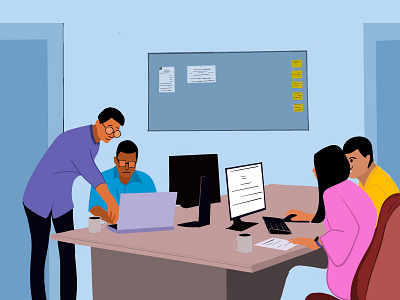 Working day animation branding computer design employer graphic design illustration man office people vector woman working