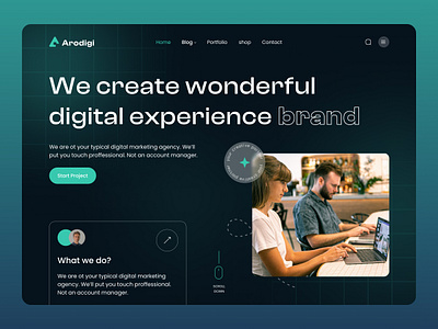 Arodigi - Digital Marketing Agency brand branding dark dark theme design digital figma home page illustration landing page logo marketing theme ui ux vector web web page website