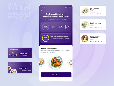 Meal plan details app calories cards design excited agency figma fitness stats food delivery ios app meal plan product design stats