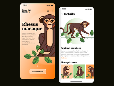 UI design colors design digital digital art flat vector graphic design illustration leaves mobile monkey monkey ui nature plants ui vector