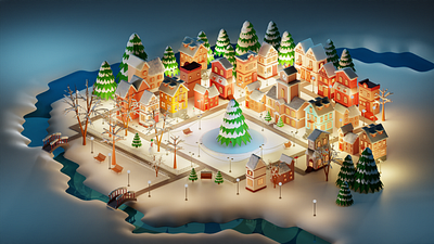Christmas town 3d art christmas town low poly winter