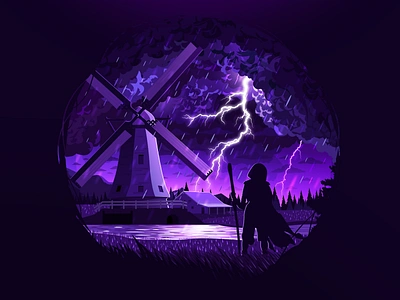 Rain with Lightning gush illustration landscape lightning mill nature negative proart prokopenko rain rainfall shower storm trend violet weather