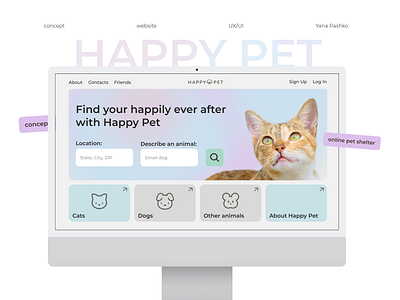 UX/UI concept for Pet Shelter website concept cute design gradient landing landing page minimalism pastel pet pet shelter ui ux web design