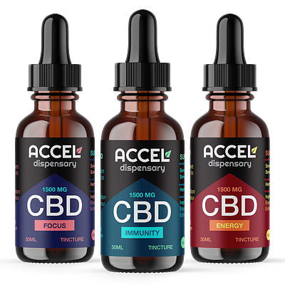 Accel Dispensary branding graphic design labels packaging