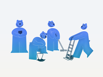 Bearly working 🐻💪 app bear bears blue branding crayon green illustration illustrator pencil retro vector vintage work working