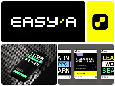 EasyA Branding block brand brand identity branding clean color palette crypto earn easya figma grid learn logo mockup type web3