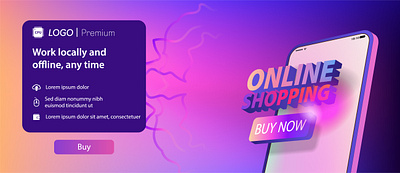 Horizontal banner online shopping and buy button on the mobile p display