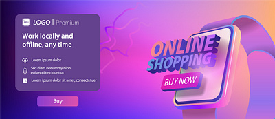 Horizontal banner online shopping and buy button on the smart wa display