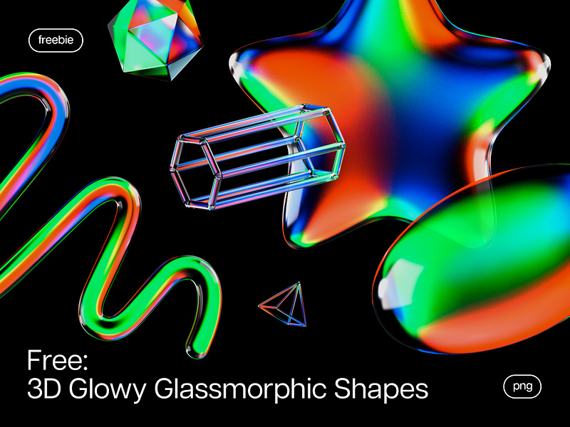 3D Glowy Glassmorphic Shapes 3d blobs colorful download free freebie gems geometric glowing objects pixelbuddha png rainbow shapes transparent y2k