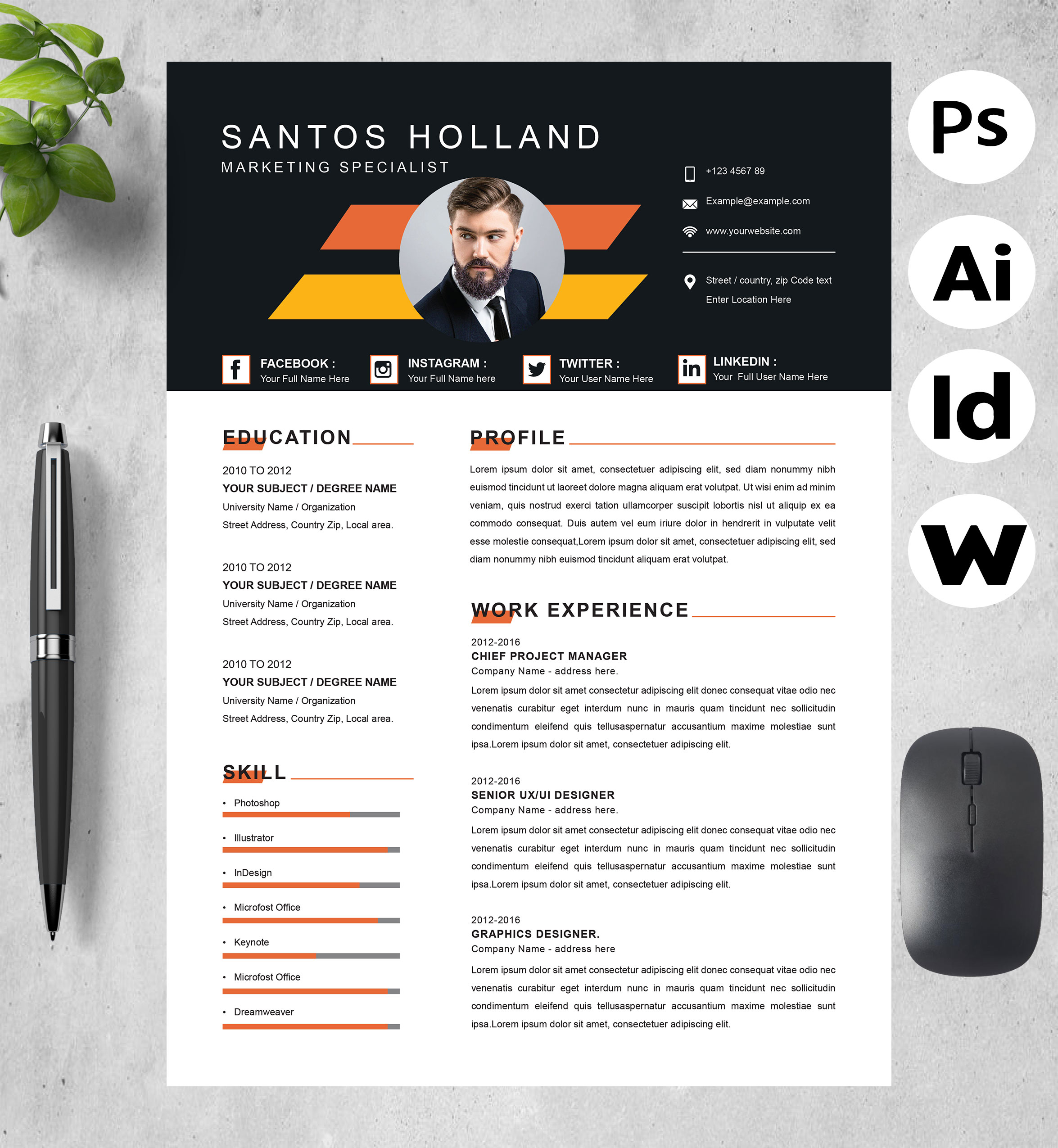 Marketing Specialist Resume Template By Attractive Resume On Dribbble   Original 5c627ca7fc1f1ce193920591e67e9fb1 